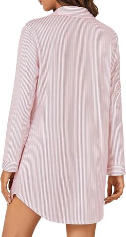 OPOIPIN Women's Striped Nightgown Collar V Neck Button Down Long Sleeve Sleep Shirt Top Nightdress in Saudi Arabia
