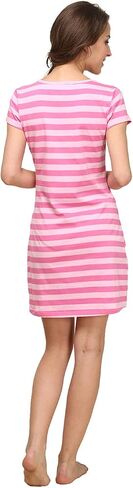 Qianxiu Womens Lightgowns Cotton Deain Sleep Sleep Shirt Shirt Shirt Shirt Stripe Sleepshirt Dress Dress S-XL in Saudi Arabia