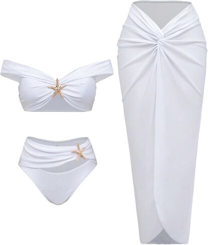 Soly Hux Women's Off the Counter Bikini Swimsuits بدلة السباحة عالية الخصر مع تنورة طويلة من 3 قطعة in Saudi Arabia