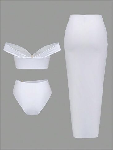 Soly Hux Women's Off the Counter Bikini Swimsuits بدلة السباحة عالية الخصر مع تنورة طويلة من 3 قطعة in Saudi Arabia