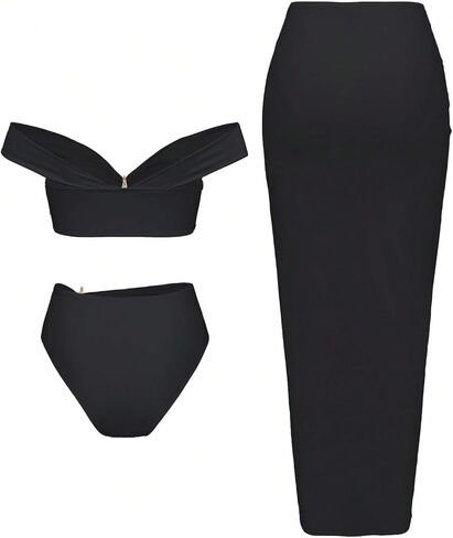 Soly Hux Women's Off the Counter Bikini Swimsuits بدلة السباحة عالية الخصر مع تنورة طويلة من 3 قطعة in Saudi Arabia