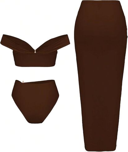 Soly Hux Women's Off the Counter Bikini Swimsuits بدلة السباحة عالية الخصر مع تنورة طويلة من 3 قطعة in Saudi Arabia