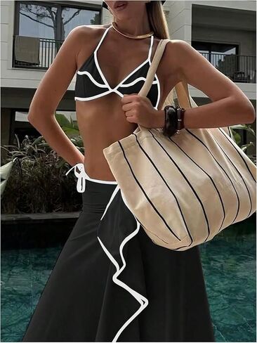 SHENHE Women's String Bikini Set 3 Piece Triangle Halter Colorblock Swimsuits with Cover Up Skirt in Saudi Arabia