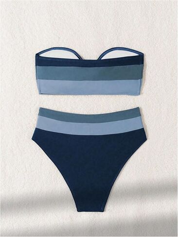 SweatyRocks Women's High Waisted Bikini Sets Color Block Strapless Bathing Suit Bandeau Swimsuits in Saudi Arabia