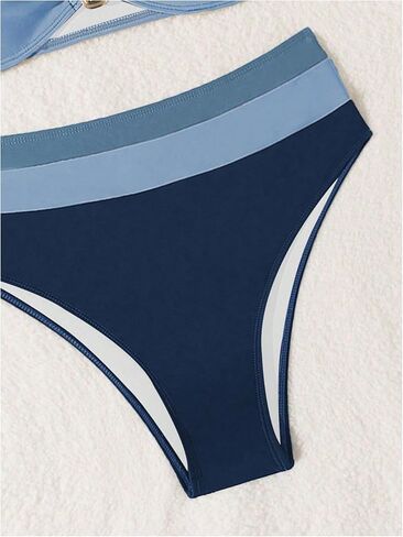 SweatyRocks Women's High Waisted Bikini Sets Color Block Strapless Bathing Suit Bandeau Swimsuits in Saudi Arabia