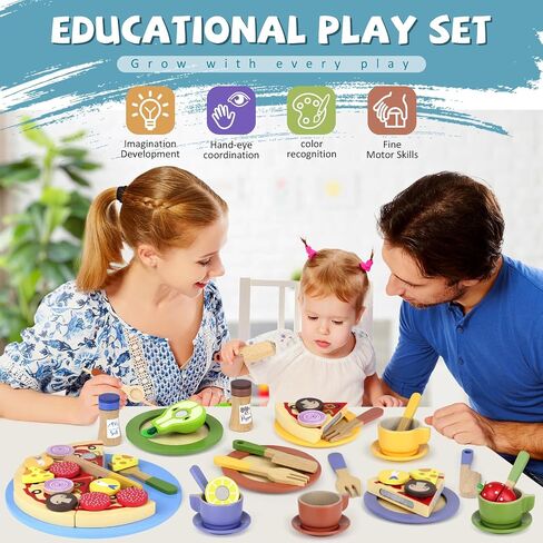 Wooden Play Dishes and Plates for Kids Kitchen Set Accessories for Toddlers 1-3 Cooking Toys Tea Cups for Kids Kitchen Birthday Gift for 3 4 5 Year Old Boys Girls in Kuwait