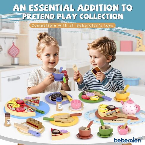 Wooden Play Dishes and Plates for Kids Kitchen Set Accessories for Toddlers 1-3 Cooking Toys Tea Cups for Kids Kitchen Birthday Gift for 3 4 5 Year Old Boys Girls in Kuwait