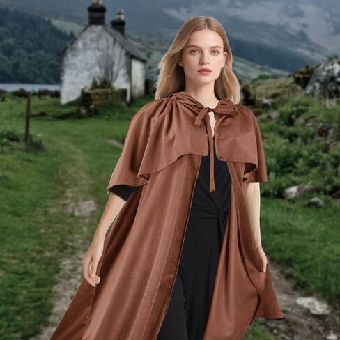 Renaissance Women Men Hooded Cape with Vintage Belt Medieval Cloak Hobbit Halloween Costume in Kuwait