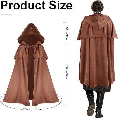 Renaissance Women Men Hooded Cape with Vintage Belt Medieval Cloak Hobbit Halloween Costume in Kuwait