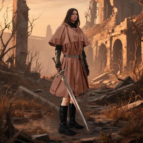 Renaissance Women Men Hooded Cape with Vintage Belt Medieval Cloak Hobbit Halloween Costume in Kuwait