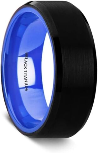 Roy Rose Jewelry Mens Black Titanium Blue Inside Inside Rings - Center Comfort Fit - 8mm wide - اسم النمط: Castor in Saudi Arabia