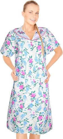 Jeffrico Womens Snap Front Housecoat Lounger Duster House فستان رداء قصير الأكمام in Kuwait