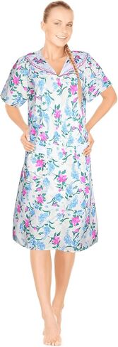 Jeffrico Womens Snap Front Housecoat Lounger Duster House فستان رداء قصير الأكمام in Kuwait