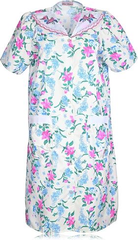 Jeffrico Womens Snap Front Housecoat Lounger Duster House فستان رداء قصير الأكمام in Kuwait