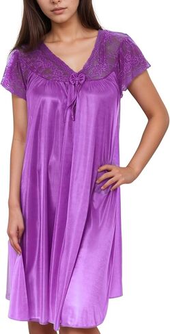 Nightgown for Women with Cap Sleeves Silky Feeling and Floral Lace Design in Kuwait
