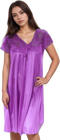 Nightgown for Women with Cap Sleeves Silky Feeling and Floral Lace Design in Kuwait