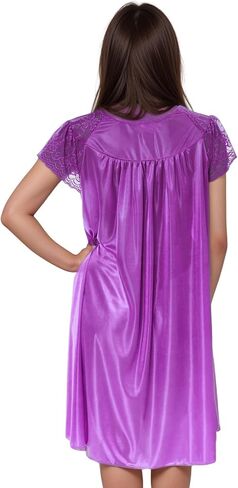 Nightgown for Women with Cap Sleeves Silky Feeling and Floral Lace Design in Kuwait
