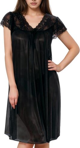 Nightgown for Women with Cap Sleeves Silky Feeling and Floral Lace Design in Kuwait