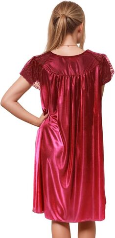 Nightgown for Women with Cap Sleeves Silky Feeling and Floral Lace Design in Kuwait