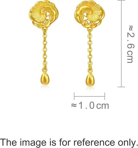 Sang Sang Sang 999.9 24K الذهب الصلب الزفاف الصيني Camellia Bloom Dangle أقراط للنساء 95839E in Saudi Arabia