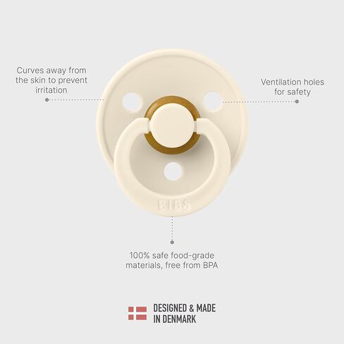 BIBS Pacifiers 6-18 Months | Colour Collection 2-Pack | BPA-Free Anatomical Natural Rubber Nipple | Made in Denmark | Vanilla/Pine Color Pacifier in Kuwait