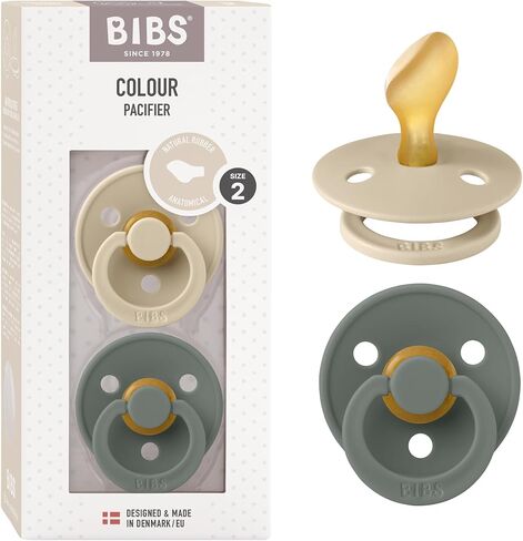 BIBS Pacifiers 6-18 Months | Colour Collection 2-Pack | BPA-Free Anatomical Natural Rubber Nipple | Made in Denmark | Vanilla/Pine Color Pacifier in Kuwait