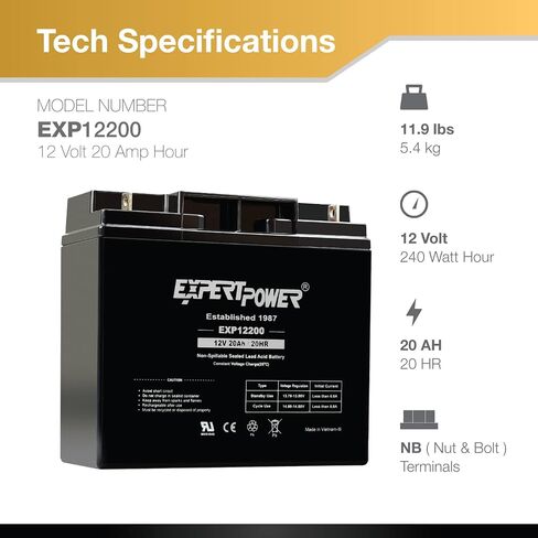 ExpertPower 12V 20AH Sealed Lead Acid Battery with Nut & Bolt Connector in Saudi Arabia