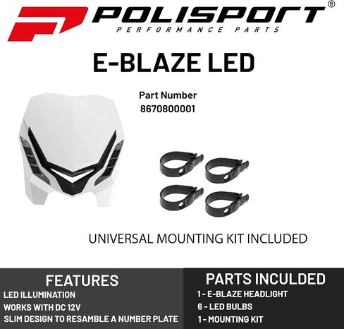 Polisport E -Blaze Motorcycle Meadlight - تصميم LED نحيف ، مصابيح قابلة للتعديل ، قابلة للتخصيص ، لامعة وألياف كربونية (أسود) (أبيض) in Saudi Arabia