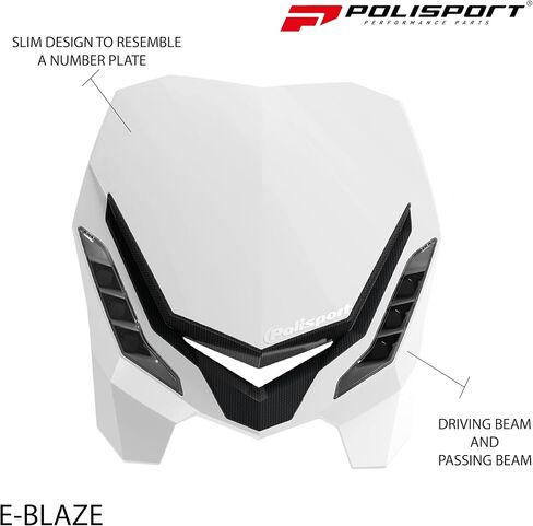 Polisport E -Blaze Motorcycle Meadlight - تصميم LED نحيف ، مصابيح قابلة للتعديل ، قابلة للتخصيص ، لامعة وألياف كربونية (أسود) (أبيض) in Saudi Arabia
