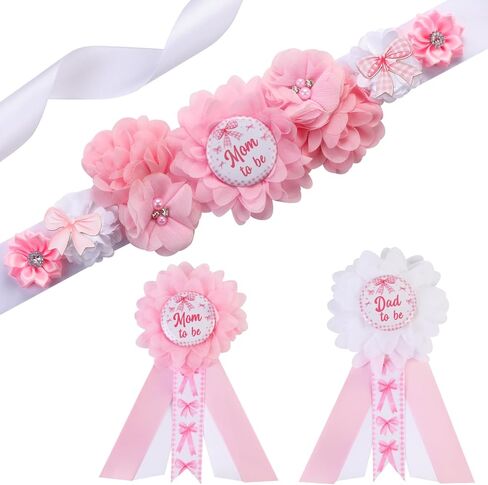 Blue Ivory Boho Baby Shower Maternity Sash - Dusty Blue Flower Theme Baby Shower Belly Belt, Mom to Be Photo Props Party Decorations in Saudi Arabia