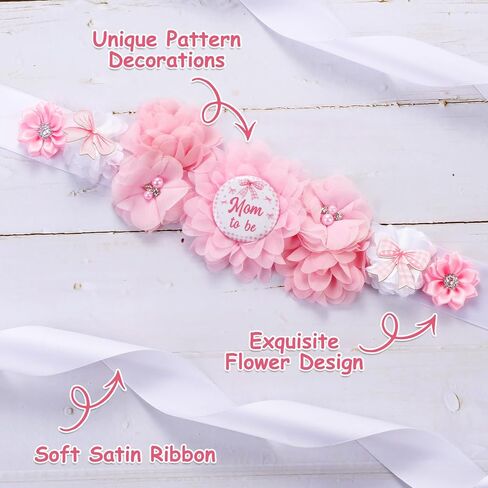 Blue Ivory Boho Baby Shower Maternity Sash - Dusty Blue Flower Theme Baby Shower Belly Belt, Mom to Be Photo Props Party Decorations in Saudi Arabia