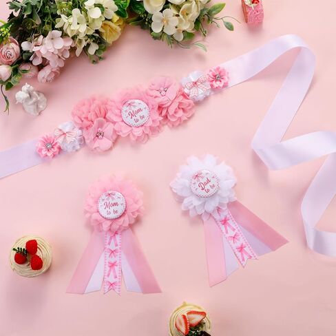 Blue Ivory Boho Baby Shower Maternity Sash - Dusty Blue Flower Theme Baby Shower Belly Belt, Mom to Be Photo Props Party Decorations in Saudi Arabia