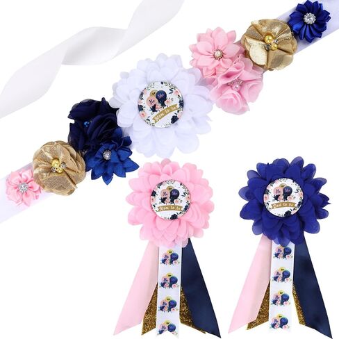 Blue Ivory Boho Baby Shower Maternity Sash - Dusty Blue Flower Theme Baby Shower Belly Belt, Mom to Be Photo Props Party Decorations in Saudi Arabia