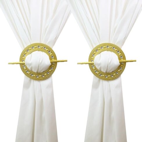 2pcs الستار Tieback ستارة الستارة الزخرفية مع تثبيت القضيب نافذة الستار مقاطع الستار الكريستال ، ذهبية in Kuwait