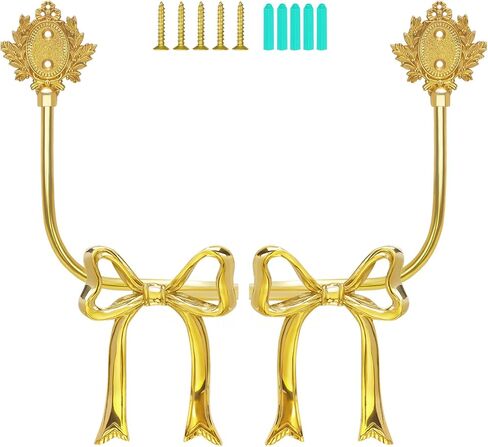 Elegant Handmade Brass Curtain Holdbacks, Gold Bow Tiebacks for Drapes - Vintage Ribbon Style Decorative Wall Hooks, Heavy Duty Drapery Hooks for Living Room & Bedroom in Saudi Arabia