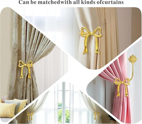 Elegant Handmade Brass Curtain Holdbacks, Gold Bow Tiebacks for Drapes - Vintage Ribbon Style Decorative Wall Hooks, Heavy Duty Drapery Hooks for Living Room & Bedroom in Saudi Arabia