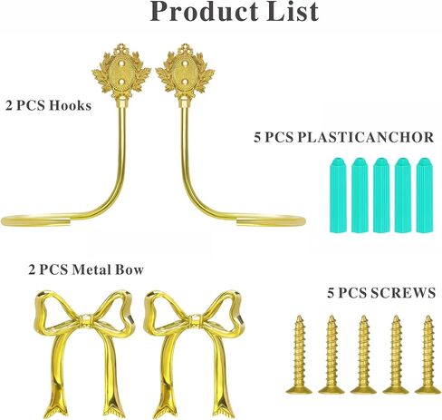 Elegant Handmade Brass Curtain Holdbacks, Gold Bow Tiebacks for Drapes - Vintage Ribbon Style Decorative Wall Hooks, Heavy Duty Drapery Hooks for Living Room & Bedroom in Saudi Arabia