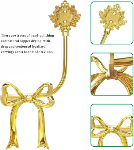 Elegant Handmade Brass Curtain Holdbacks, Gold Bow Tiebacks for Drapes - Vintage Ribbon Style Decorative Wall Hooks, Heavy Duty Drapery Hooks for Living Room & Bedroom in Saudi Arabia