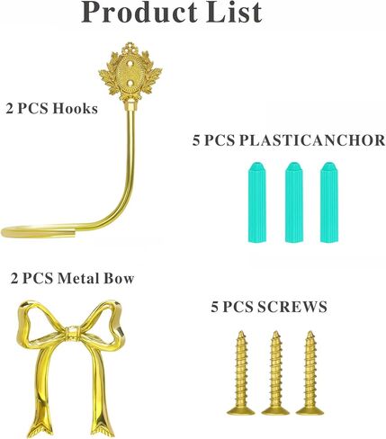 Elegant Handmade Brass Curtain Holdbacks, Gold Bow Tiebacks for Drapes - Vintage Ribbon Style Decorative Wall Hooks, Heavy Duty Drapery Hooks for Living Room & Bedroom in Saudi Arabia