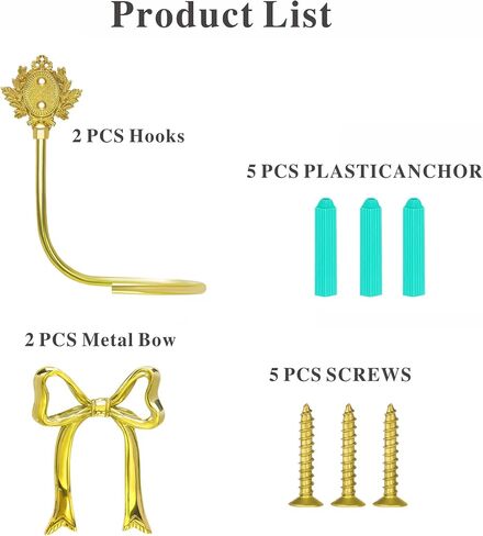 Elegant Handmade Brass Curtain Holdbacks, Gold Bow Tiebacks for Drapes - Vintage Ribbon Style Decorative Wall Hooks, Heavy Duty Drapery Hooks for Living Room & Bedroom in Saudi Arabia