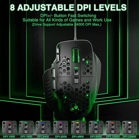 SOLAKAKA SM809 MMO Gaming Mouse Wired RGB with 9 Side Buttons,24000 DPI High Precision Sensor Optical Ergonomic Gamer Mouse,16 Programmable Custom Macro Shortcuts Remapping PC Gaming Mice for FPS MOBA in Kuwait