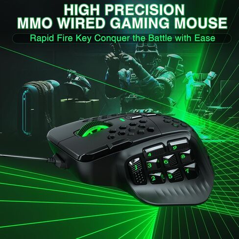 SOLAKAKA SM809 MMO Gaming Mouse Wired RGB with 9 Side Buttons,24000 DPI High Precision Sensor Optical Ergonomic Gamer Mouse,16 Programmable Custom Macro Shortcuts Remapping PC Gaming Mice for FPS MOBA in Kuwait