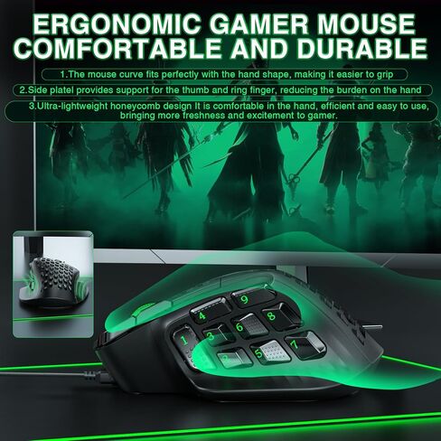 SOLAKAKA SM809 MMO Gaming Mouse Wired RGB with 9 Side Buttons,24000 DPI High Precision Sensor Optical Ergonomic Gamer Mouse,16 Programmable Custom Macro Shortcuts Remapping PC Gaming Mice for FPS MOBA in Kuwait
