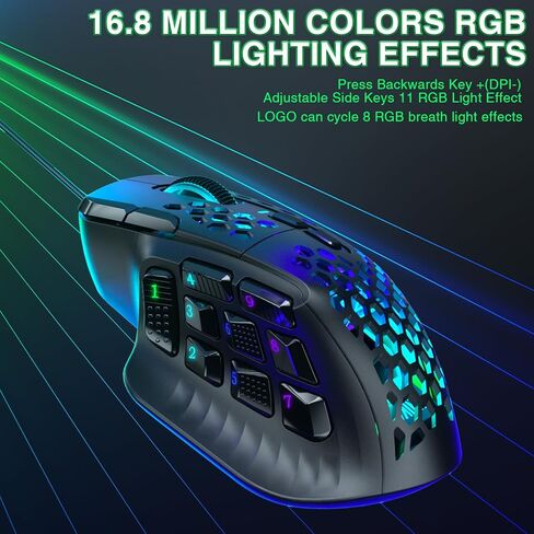 SOLAKAKA SM809 MMO Gaming Mouse Wired RGB with 9 Side Buttons,24000 DPI High Precision Sensor Optical Ergonomic Gamer Mouse,16 Programmable Custom Macro Shortcuts Remapping PC Gaming Mice for FPS MOBA in Kuwait