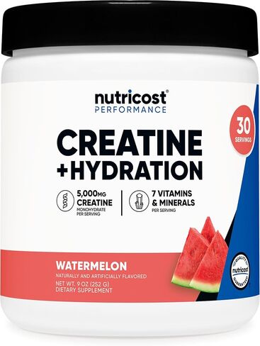 Nutricost الكرياتين أحادي الهيدرات + نكهة البطيخ الترطيب (30 حصص) - 7 فيتامينات ومعادن ، 5000 ملغ من الكرياتين لكل وجبة in Saudi Arabia