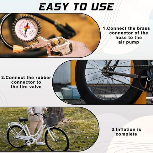 Bewudy 14 '' explator Extension extension ، محول مشبك مضخة الإطارات على قفل التضخم السريع ، وربط أنبوب عالي الضغط للسيارة ، والدراجة النارية ، وملحقات صيانة الدراجات in Saudi Arabia