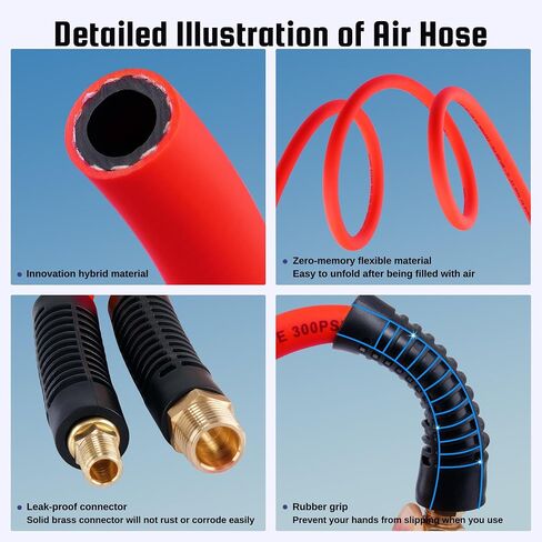 Truck Tire Inflator Kit, 3/8" x 50FT Hybrid Air Hose with 1/4" Chuck and 1/2" NPT Universal Gladhand Connection in Kuwait