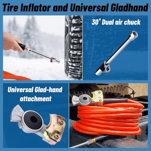 Truck Tire Inflator Kit, 3/8" x 50FT Hybrid Air Hose with 1/4" Chuck and 1/2" NPT Universal Gladhand Connection in Kuwait