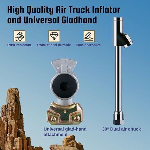 Truck Tire Inflator Kit, 3/8" x 50FT Hybrid Air Hose with 1/4" Chuck and 1/2" NPT Universal Gladhand Connection in Kuwait