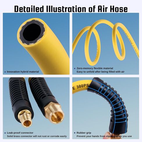 Truck Tire Inflator Kit, 3/8" x 50FT Hybrid Air Hose with 1/4" Chuck and 1/2" NPT Universal Gladhand Connection in Kuwait